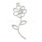 Alloy Pendants, Flower Charms, Cut-Out, Platinum, 45x17x1.5mm, Hole: 1.8mm(AL-CBA7C55-07P)
