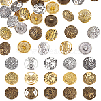 60Pcs 15 Styles 1-Hole Alloy Shank Buttons, Flat Round with Flower, Mixed Color, 16.5~17.5x7.5~8.5mm, Hole: 2mm, 4pcs/style(BUTT-WR0001-37)