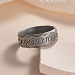 Viking Rune 304 Stainless Steel Finger Rings for Men, Antique Silver, 8mm, US Size 11 1/4(20.7mm)(WGDF4AB-55)