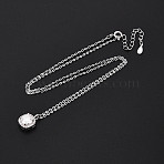 925 Sterling Silver Pave Clear Cubic Zirconia & Crystal Rhinestone Square Pendant Necklaces, with 925 Stamp, Rhodium Plated, Platinum, 15.75 inch(40cm), 50mm Extender, Pendant: 12x9mm(NJEW-T018-60P)