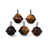 Natural Tiger Eye Pendants, with Stainless Steel Color Tone Stainless Steel Findings, Planet, 22.5x20mm, Hole: 3x5mm(PORC-T132-053K)