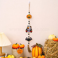 Halloween Wood Bead Tassel Tree Ornaments, Pumpkin Ghost Gnome Bat Bead Wall Hanging Garland for Home Party Decorations, Bat, 590x30mm(HAWE-PW0001-096C)