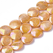 Freshwater Shell Beads Strands, AB Color Plated, Dyed, Flat Round, Dark Orange, 10~11.5x3~4mm, Hole: 1mm, 34pcs/strand, 15.15 inch(SHEL-S274-52D)