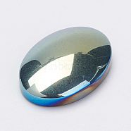 Non-Magnetic Synthetic Hematite Cabochons, Oval, Grade A, Green Plated, 24.5x17.5x6mm(G-F424-03C)