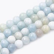 Natural Aquamarine Beads Strands, Round, 10mm, Hole: 1mm, about 37~38pcs/strand, 14.96~15.35 inch(38~39cm)(G-S333-10mm-003)