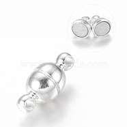 Round Brass Magnetic Clasps with Loops, Oval, Nickel Free, Silver Color Plated, 11x5mm, Hole: 1mm(X-KK-D331-S)