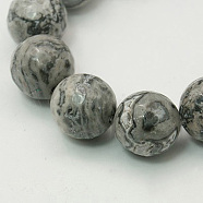 Natural Map Stone/Picasso Stone/Picasso Jasper Strands, Faceted Round, Gray, 10mm, Hole: 1mm, about 39pcs/strand, 15.5 inch(G-G099-10mm-27)