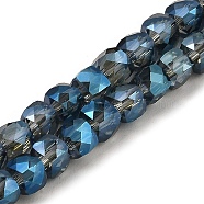 Electroplate Transparent Glass Beads Strands, Faceted, Cube, Steel Blue, 6x6x6mm, Hole: 1mm, about 67~68pcs/strand, 15.5~16 inch(39.4~40.6cm)(GLAA-C029-03B-06)