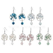 Natural Gemstone Dangle Earrings, with Brass Earring Hooks, Tree of Life, 57x23.5mm(EJEW-JE05747)