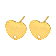 Heart Shape 201 Stainless Steel Stud Earrings Findings, with 304 Stainless Steel Pins & Hole, Golden, 9x10mm, Hole: 1.2mm, Pin: 0.7mm.(STAS-Q251-05G)