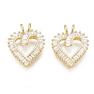Brass Micro Pave clear Cubic Zirconia Pendants, Nickel Free, Heart, Real 18K Gold Plated, 25.5x20x5.5mm, Hole: 2.5x5mm(ZIRC-N039-178-NF)