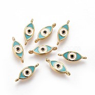 Brass Enamel Links, Long-Lasting Plated, Eye, Colorful, Real 18K Gold Plated, 5x13.5x2mm, Hole: 1mm(KK-F783-17G)