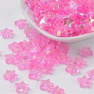Eco-Friendly Transparent Acrylic Beads, Star, Pink, AB Color, about 10mm in diameter, 4mm thick, hole:1.5mm. about 2140pcs/500g(PL556-6)