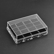 Cuboid Organic Glass Ring Display Boxes, with Velour, 16 Compertments, Clear, 14.5x10.7x4cm(RDIS-N015-03)