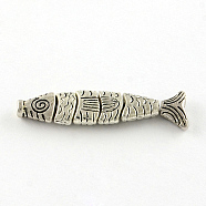 Fish Tibetan Style Alloy Combine Beads, Cadmium Free & Lead Free, Antique Silver, 35x9x4mm, Hole: 1mm(PALLOY-39315-AS-RS)