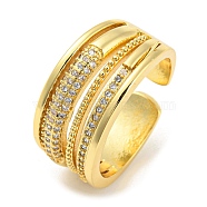 Brass Micro Pave Cubic Zirconia Open Cuff Ring, Multi Lines, Real 16K Gold Plated, Inner Diameter: 17.8mm(RJEW-C033-14G)