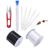 Jewelry Tool Sets, Including Plastic Bead Containers, Iron Collapsible Big Eye Beading Needles, Elastic Beading Thread, Stainless-Steel Scissors, White, 11x2.2x1cm(TOOL-CJ0001-03)