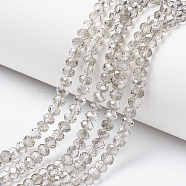 Electroplate Transparent Glass Beads Strands, Half Gray Plated, Faceted, Rondelle, Clear, 3.5x3mm, Hole: 0.4mm, about 123~127pcs/strand, 13.7~14.1 inch(35~36cm)(EGLA-A034-T3mm-E15)