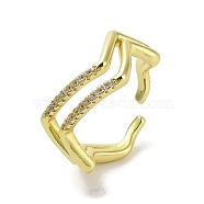 Brass Micro Pave Cubic Zirconia Open Cuff Rings, Real 18K Gold Plated, Inner Diameter: 17.2mm(RJEW-M170-13G)