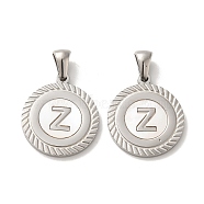 304 Stainless Steel Pendants, Flat Round Shell Charms with Letter, Stainless Steel Color, Letter Z, 20.5x17.5x1.5mm, Hole: 2.5x4.5mm(STAS-I204-Z-P)