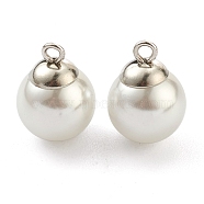 304 Stainless Steel Charms, with White Plastic Imitation Pearl Beads, Stainless Steel Color, 14x10mm, Hole: 1.6mm(STAS-Z009-02C-P)