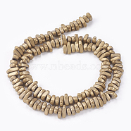 Electroplate Non-magnetic Synthetic Hematite Beads Strands, Frosted, Nuggets, Light Gold Plated, 4~6x4~6x3mm, Hole: 0.8mm, about 135pcs/strand, 16.34 inch(41.5cm)(G-P367-H-07)