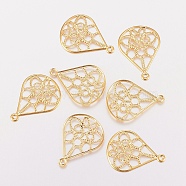 201 Stainless Steel Filigree Pendants, teardrop, with Floral Pattern, Golden, 20x15x1.2mm, Hole: 1mm(STAS-F162-35G)