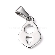 304 Stainless Steel Pendants, Heart Padlock, Stainless Steel Color, 18x12x2mm, Hole: 8x3mm(STAS-I127-053P)