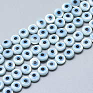 Natural White Shell Mother of Pearl Shell Beads, with Natural Turquoise, Evil Eye, Deep Sky Blue, 5x2mm, Hole: 0.5mm(X-SSHEL-N036-007)