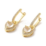Rack Plating Brass Micro Pave Cubic Zirconia Dangle Hoop Earrings, Heart, Golden, 25x9mm(EJEW-A031-06G)