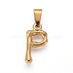 304 Stainless Steel Pendants, Bamboo Style, Letter, Golden Color, Letter.P, 19x10x3mm, Hole: 3x7mm(X-STAS-F235-01G-P)