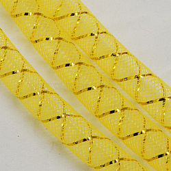 Mesh Tubing, Plastic Net Thread Cord, with Gold Vein, Yellow, 4mm, 50 yards/Bundle(PNT-Q002-4mm-4)