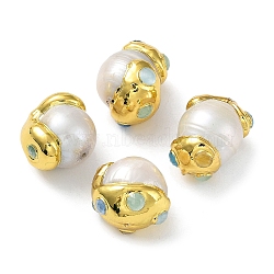 Baroque Natural Keshi Pearl Nuggets Beads, with Rack Plating Brass Findings and Dyed Natural Jade, Long-Lasting Plated, Golden, 17~21x15~17x14~17mm, Hole: 0.7mm(KK-K348-04G)
