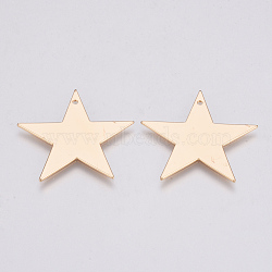 Brass Pendants, Star, Light Gold, 30x32x1mm, Hole: 1.4mm(X-KK-Q747-08KC)