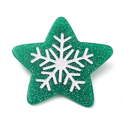 Star with Snowflake Cellulose Acetate(Resin) Alligator Hair Clips, with Golden Iron Clips, for Women Girls, Medium Sea Green, 48.5x51x11.5mm(PHAR-Q120-01A)