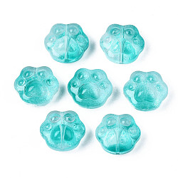 Transparent Spray Painted Glass Beads, Bear Paw, Dark Turquoise, 13.5x15x8.5mm, Hole: 1mm(GLAA-S054-013F)