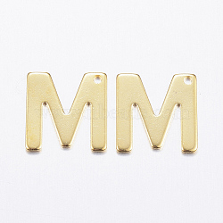 304 Stainless Steel Charms, Letter.M, Real 18K Gold Plated, 11x10.5x0.8mm, Hole: 1mm(X-STAS-P141-M)