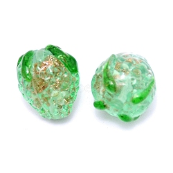 Handamde Bumpy Lampwork Beads, with Gold Foil, Strawberry, Pale Green, 15x13mm, Hole: 1mm(FOIL-TAC0001-01C)