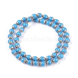 Tibetan Style Beads, with Brass, Synthetic Turquoise, Column, Antique Silver, Deep Sky Blue, 15x11mm, Hole: 1mm, about 50pcs/strand, 27.16 inch(69cm)(TIBEB-E079-03A)