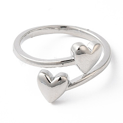 Rack Plating Brass Double Heart Cuff Rings, Lead Free & Cadmium Free, Platinum, US Size 6 3/4(17.1mm)(RJEW-R137-02P)