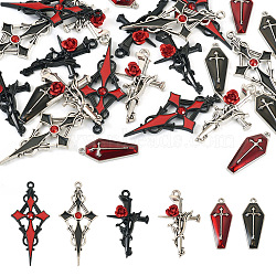 24Pcs 6 Styles Alloy Enamel Pendants, with Rhinestone, Cross, Mixed Color, 26~47.5x11~23x3~5.5mm, Hole: 1.2~2mm, 4pcs/style(ENAM-TA0001-56)