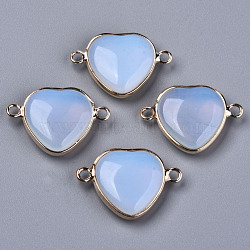 Synthetic Opalite Links Connectors, with Light Gold Plated Brass Edge and Iron Loop, Heart, 19~20x27~28x6mm, Hole: 2mm(G-N326-71D)