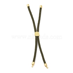 Twisted Nylon Cord Silder Bracelets, Link Bracelet Making for Connector Charm, with Long-Lasting Plated Golden Brass Cord End & Alloy Tree of Life, Dark Olive Green, 8-3/4~8-7/8 inch(22.2~22.6cm), Hole: 2mm(DIY-B066-03G-04)