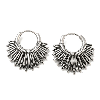 316 Surgical Stainless Steel Hoop Earrings, Fan, Antique Silver, 25x25mm