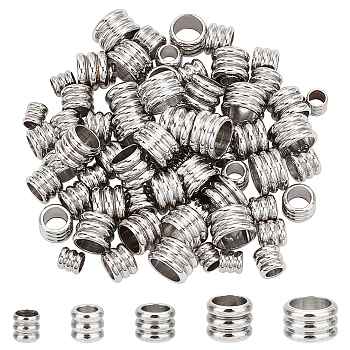 Elite 100Pcs 5 Style 202 Stainless Steel Beads, Grooved Column, Stainless Steel Color, 4~8x4~5mm, Hole: 3~6mm, 20pcs/style