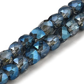 Electroplate Transparent Glass Beads Strands, Faceted, Cube, Steel Blue, 6x6x6mm, Hole: 1mm, about 67~68pcs/strand, 15.5~16 inch(39.4~40.6cm)