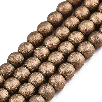 Frosted Electroplate Glass Beads Strands, Round, Copper Plated, 3mm, Hole: 0.5mm, about 149~150pcs/strand, 15.35~15.75 inch(39~40cm)