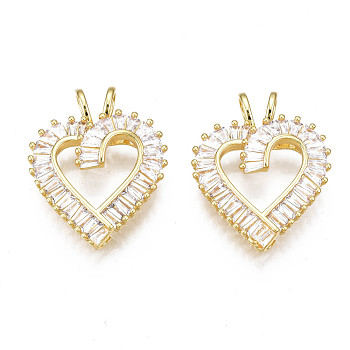 Brass Micro Pave clear Cubic Zirconia Pendants, Nickel Free, Heart, Real 18K Gold Plated, 25.5x20x5.5mm, Hole: 2.5x5mm