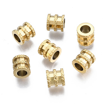 316 Surgical Stainless Steel Beads, Column, Real 14K Gold Plated, 6x6mm, Hole: 3mm