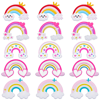 40Pcs 5 Styles Plastic Cabochons, Rainbow Shape, Mixed Color, 30~38x47~49x3~4mm, 8pcs/style